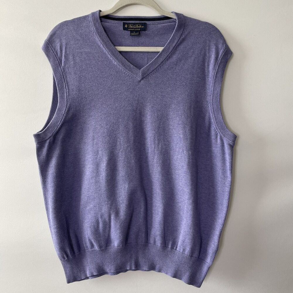 Brooks Brothers Sweater Vest V-Neck Purple Supima Cotton Men's Size L-dmpv